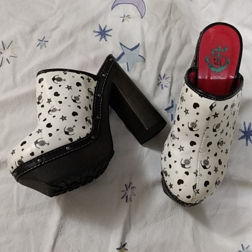 t.u.k. White Nautical Platform Clog Heels